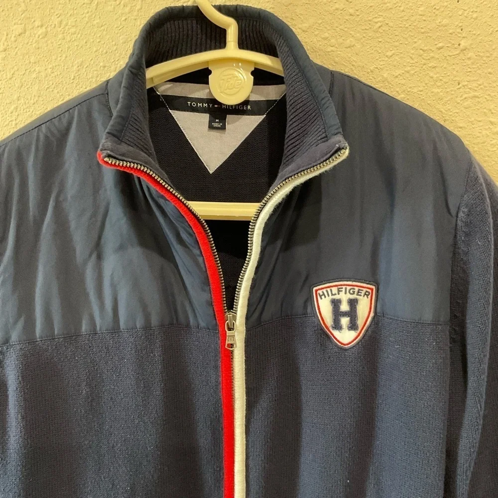 Tommy Hilfiger Rare Hybrid Track Jacket Collar Navy Vintage Sweater Men’s Size M